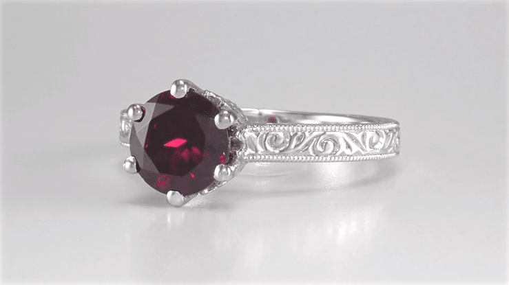 Art Deco Crown Filigree Scrolls 1.5 Carat Rhodolite Garnet Engagement Ring in 18 Karat White Gold - Item: R199WG - Image: 7