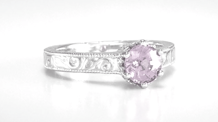 Art Deco Crown Filigree Scrolls Rose de France Promise Ring in Sterling Silver - Item: SSR199RF - Image: 7