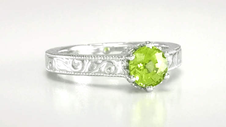 Art Deco Crown Filigree Scrolls Peridot Promise Ring in Sterling Silver - Item: SSR199PER - Image: 8
