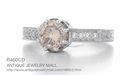 Art Deco Crown 1 Carat Champagne Diamond Engagement Ring in 18 Karat White Gold