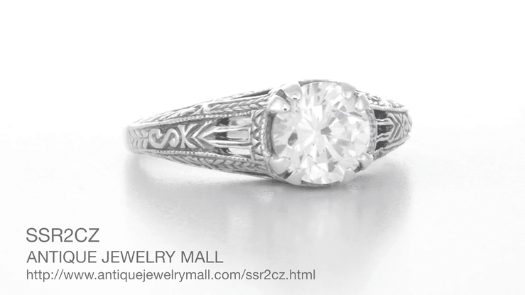 Art Deco Cubic Zirconia ( CZ ) Filigree Engraved Promise  Ring in Sterling Silver | 1.45 Carats - Item: SSR2CZ - Image: 7