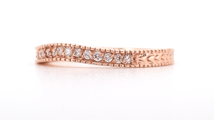 Art Deco Curved Wheat Diamond Wedding Band in 14 Karat Rose Gold - Item: WR1153R - Image: 7