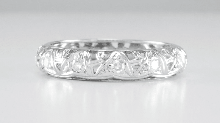 Art Deco Devon Antique Filigree Diamond Wedding Ring in Platinum - Size 6 - Item: R1099 - Image: 3