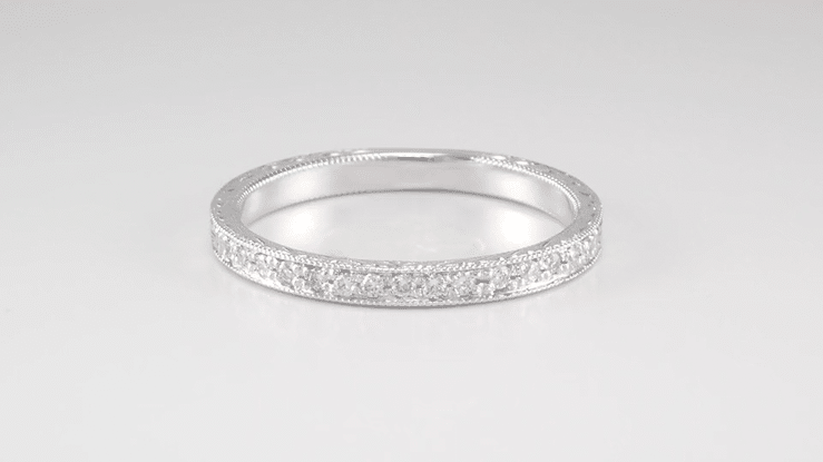 Art Deco Diamond Engraved Wheat Wedding Band in 14 or 18 Karat White Gold - Item: R858W14D-LC - Image: 5