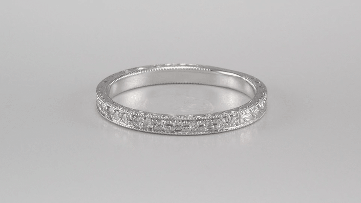 Art Deco Diamond Wheat Engraved Wedding Band in Platinum - Item: R858P-LC - Image: 5