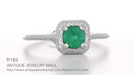 Art Deco Emerald Scrolls Engraved Filigree Engagement Ring in 14 Karat White Gold