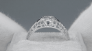 Art Deco Engraved Filigree Diamond Engagement Ring with Side Blue Sapphires in 14 Karat White Gold