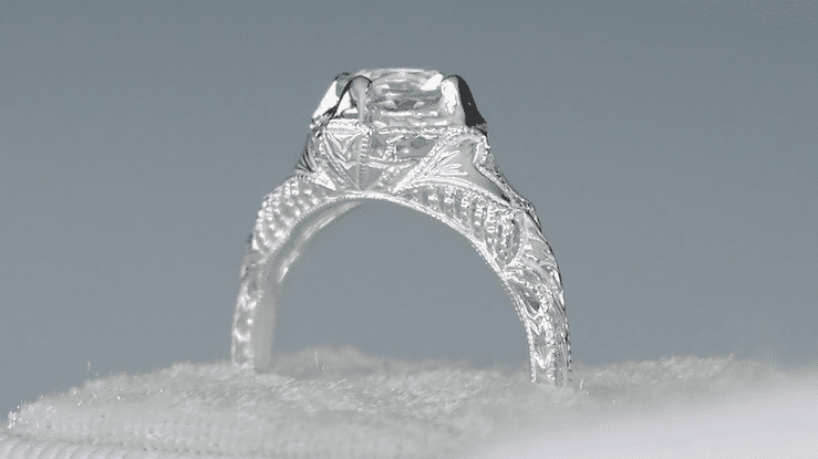 Art Deco Engraved Filigree White Topaz Promise Ring in Sterling Silver - Item: SSR161WT - Image: 3