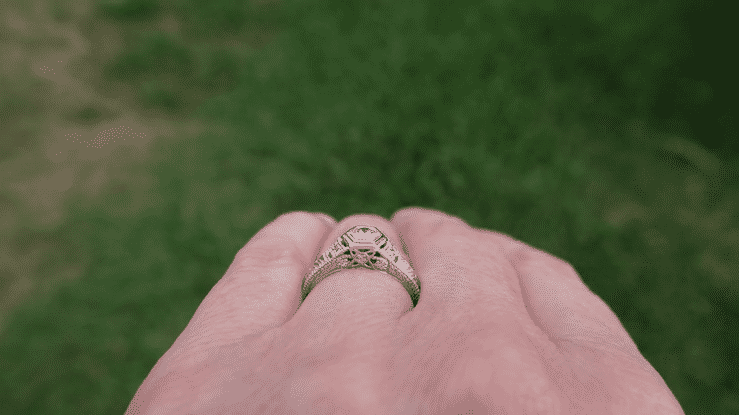 Art Deco Engraved Filigree Heirloom Diamond Engagement Ring in Platinum - Item: R646P-LC - Image: 5