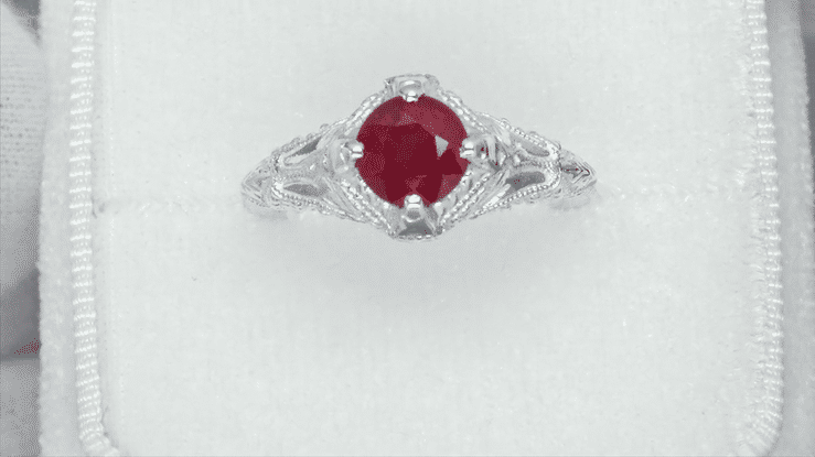 Art Deco Engraved Filigree 1.20 Carat Ruby Promise Ring in Sterling Silver - Item: SSR161R - Image: 7
