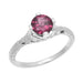 Art Deco Floral Filigree Vintage Engraved 1.25 Carat Rhodolite Garnet Engagement Ring in 14K White Gold