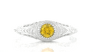 Art Deco Engraved Platinum Yellow Sapphire and Diamond Filigree Engagement Ring