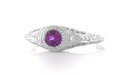 Art Deco Engraved Amethyst and Diamond Filigree Engagement Ring in White Gold - 14K or 18K
