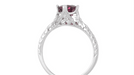 Art Deco Floral Filigree Vintage Engraved 1.25 Carat Rhodolite Garnet Engagement Ring in 14K White Gold