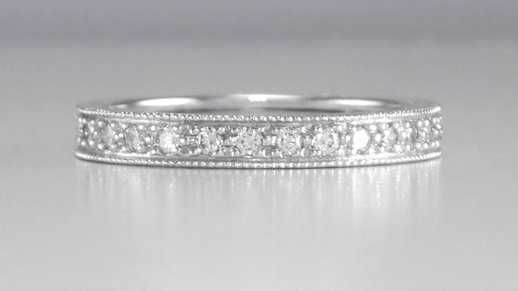 Art Deco Engraved Wheat Eternity Diamond Wedding Band in Platinum - Item: R678P-LC - Image: 5
