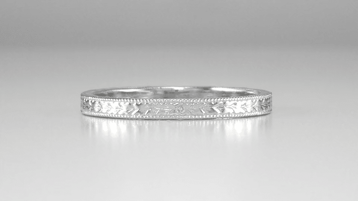 Art Deco Engraved Wheat Wedding Band in 10 Karat White Gold - Item: R858W10ND - Image: 4