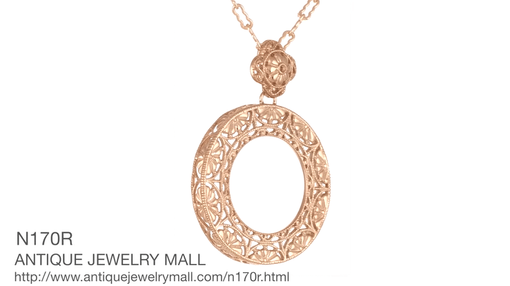 Art Deco Eternal Circle of Love Filigree Pendant Necklace in Sterling Silver with Rose Gold Vermeil - Item: N170R - Image: 7