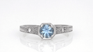 Art Deco Filigree Aquamarine and Diamond Engagement Ring in Platinum