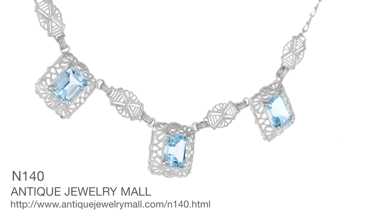 Art Deco Filigree Blue Topaz 3 Drop Necklace in Sterling Silver - Item: N140 - Image: 5