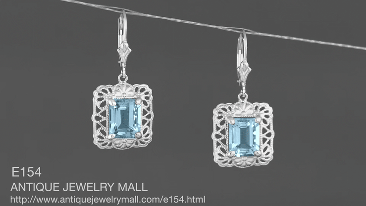 Art Deco Filigree Blue Topaz Drop Earrings in Sterling Silver - Item: E154 - Image: 5