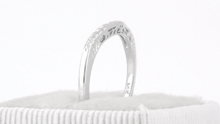 Art Deco Crown of Leaves Curved Filigree Carved Wedding Band in White Gold - 14K or 18K - Item: WR299W141 - Image: 5