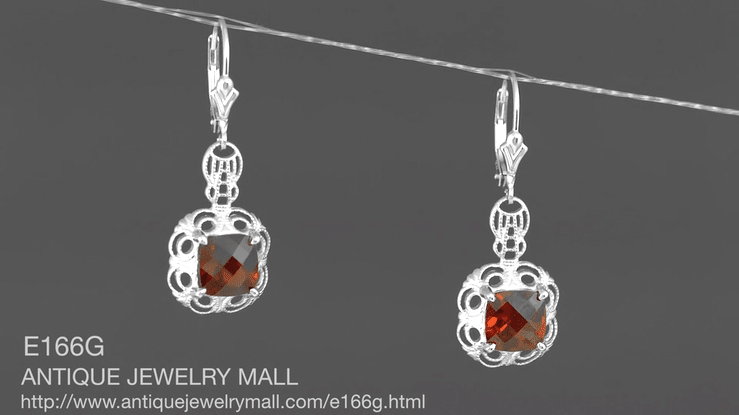 Art Deco Filigree Cushion Cut Almandine Garnet Drop Earrings in Sterling Silver - Item: E166G - Image: 5