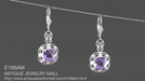 Art Deco Filigree Cushion Cut Amethyst Drop Earrings in Sterling Silver