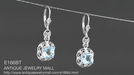 Art Deco Filigree Cushion Cut Sky Blue Topaz Drop Dangle Earrings in Sterling Silver