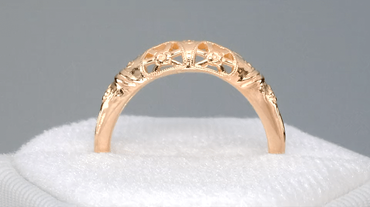 Art Deco Filigree Dome Wedding Ring in 14 Karat Rose Gold - Item: WR428R - Image: 8