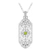 1920's Geometric Art Deco Filigree Peridot Pendant Necklace in Sterling Silver