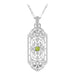 1920's Geometric Art Deco Filigree Peridot Pendant Necklace in Sterling Silver