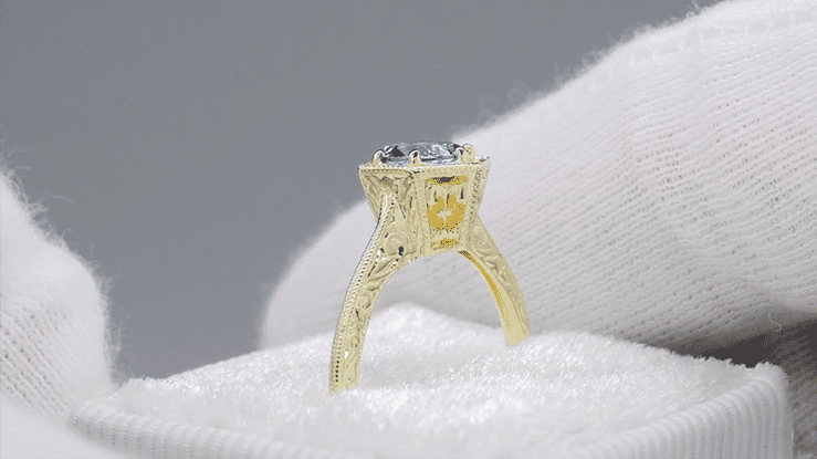 Art Deco Filigree Hexagonal 3/4 Carat Aquamarine Engagement Ring in 14K Yellow Gold - Item: R180Y - Image: 5