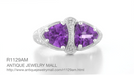 Art Deco Filigree Loving Duo East to West Amethyst Ring in 14 Karat White Gold - February Birthstone