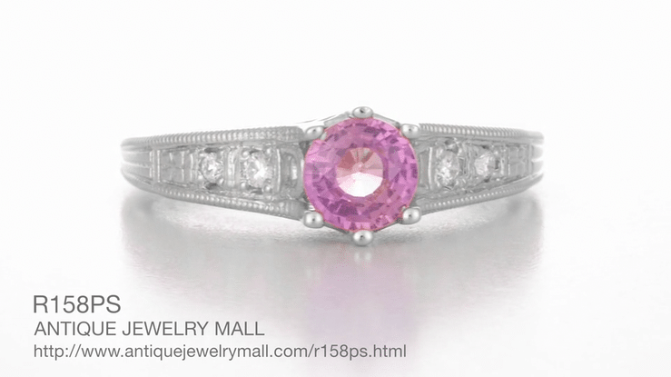 Art Deco Filigree Pink Sapphire and Diamond Vintage Style Engagement Ring in 14 Karat White Gold - Item: R158PS - Image: 8