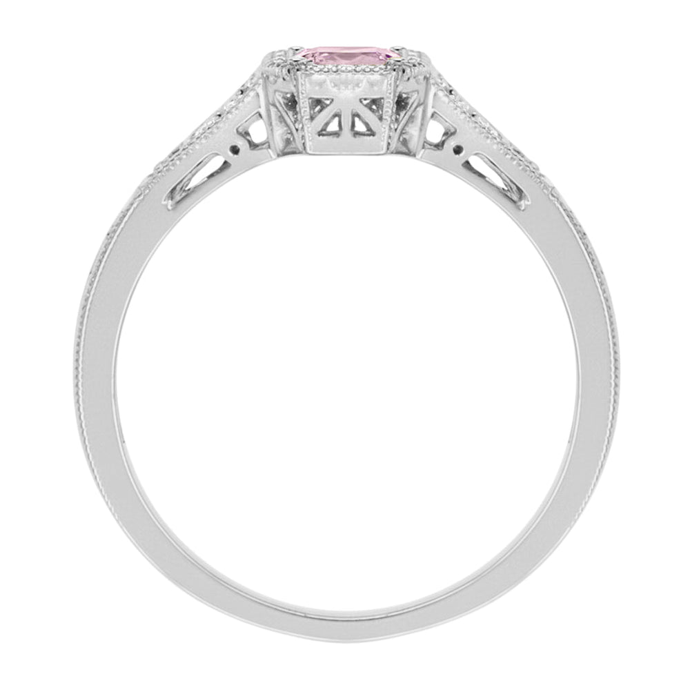 Art Deco Filigree Pink Sapphire and Diamond Engagement Ring in Platinum - Item: R298PPS - Image: 2
