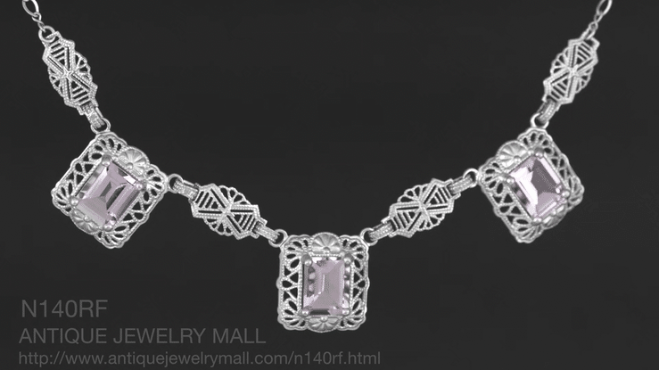 Art Deco Filigree Rose de France 3 Drop Necklace in Sterling Silver - Item: N140RF - Image: 6