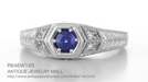 Art Deco Filigree Sapphire and Diamond Engagement Ring in White Gold | Antique Inspired Low Profile Ring