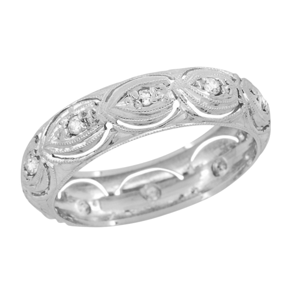 Art Deco Filigree Scallop Ovals and Diamonds Antique Wedding Ring in Platinum - Size 6