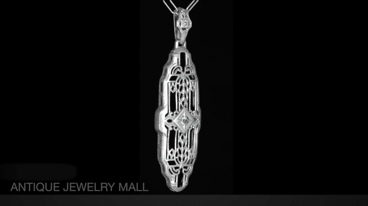 Art Deco Filigree Sky Blue Topaz Lozenge Necklace in Sterling Silver - Item: N165WBT - Image: 6