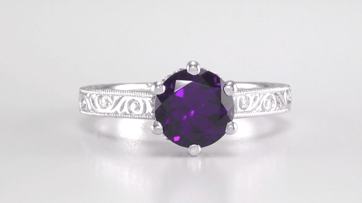 Art Deco Filigree Amethyst Crown Promise Ring in Sterling Silver With Carved Scroll Engraving - Item: SSR199AM - Image: 8
