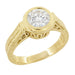 Art Deco Filigree Yellow Gold Low Profile Bezel Engagement Ring Setting for a 1 - 1.25 Carat Round Diamond | 14K or 18K