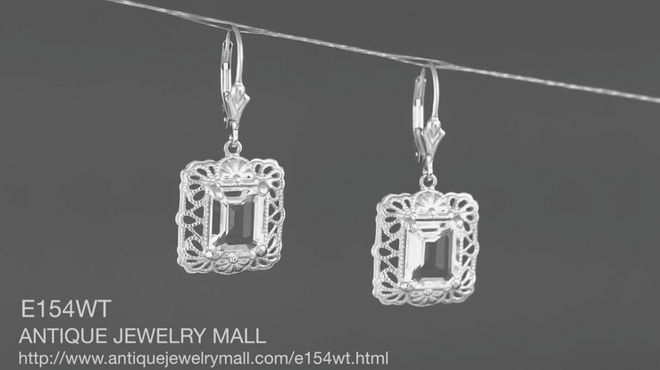 Art Deco Filigree White Topaz Drop Earrings in Sterling Silver - Item: E154WT - Image: 5