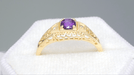 Art Deco Amethyst and Diamond Filigree Promise Ring in 14K Yellow Gold