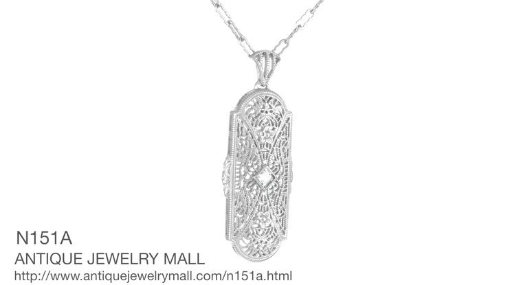 Art Deco Floral Filigree Aquamarine Pendant Necklace in Sterling Silver with Diamonds - Item: N151A - Image: 6