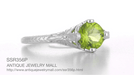 Art Deco Flowers & Wheat Engraved Peridot Promise Ring in Sterling Silver | Vintage Replica