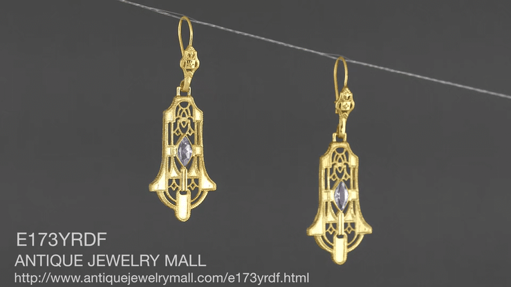Art Deco Geometric Rose de France Amethyst Dangling Filigree Earrings in Sterling Silver with Yellow Gold Vermeil - Item: E173YRDF - Image: 5