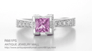 Art Deco 1/2 Carat Princess Cut Pink Sapphire and Diamond Engagement Ring in 18 Karat White Gold