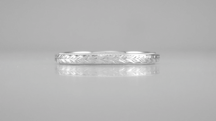 Art Deco Hand Engraved Wheat Millgrain Platinum Vintage Wedding Band Design - 2.5mm - Item: R652P - Image: 4