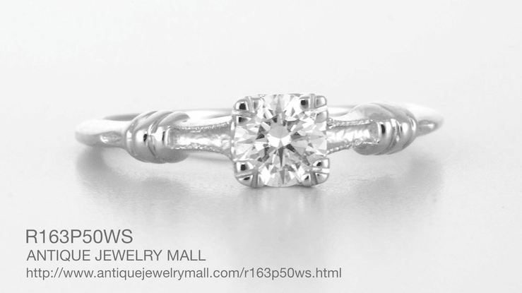 Art Deco Hearts and Clovers White Sapphire Solitaire Engagement Ring in Platinum - Item: R163P50WS - Image: 4