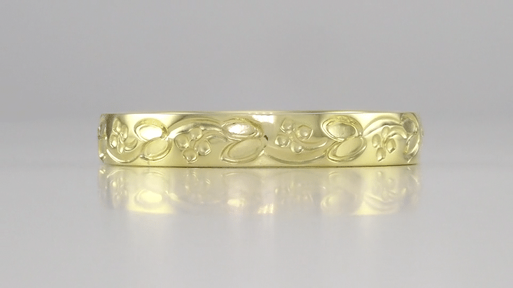 Art Deco Flowers and Leaves Carved Wedding Ring in Yellow Gold - 10K, 14K or 18K - Item: R626Y10 - Image: 4